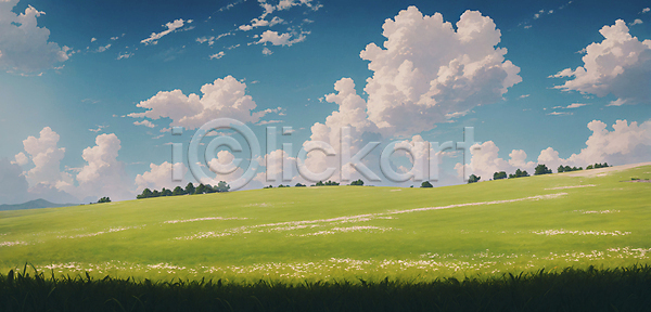 사람없음 PSD 디지털합성 일러스트 편집이미지 구름(자연) 초록색 초원(자연) 파란색 편집소스 풍경(경치) 하늘