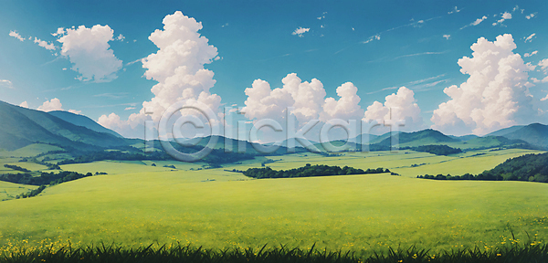 사람없음 PSD 디지털합성 일러스트 편집이미지 구름(자연) 산 초록색 초원(자연) 파란색 편집소스 풍경(경치) 하늘