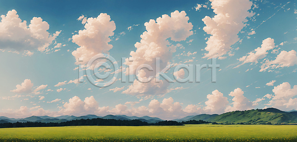 사람없음 PSD 디지털합성 일러스트 편집이미지 구름(자연) 산 초록색 초원(자연) 편집소스 풍경(경치) 하늘 하늘색