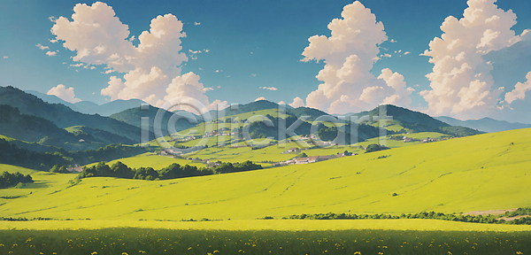 사람없음 PSD 디지털합성 일러스트 편집이미지 구름(자연) 산등성이 초록색 초원(자연) 파란색 편집소스 풍경(경치) 하늘