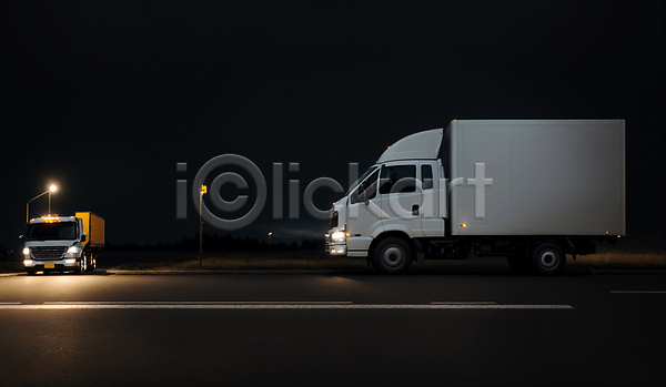 사람없음 JPG 디지털합성 편집이미지 가로등 교차로 도로 물류 배송 빛 새벽배송 야간 야외 탑차 택배 편집소스