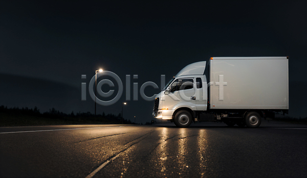 사람없음 JPG 디지털합성 편집이미지 가로등 도로 물류 배송 빛 새벽배송 야간 야외 탑차 택배 편집소스