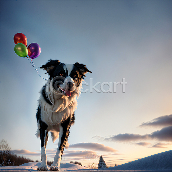 사람없음 JPG 디지털합성 편집이미지 강아지 개 구름(자연) 달리기 반려견 보더콜리 야외 편집소스 풍선 한마리
