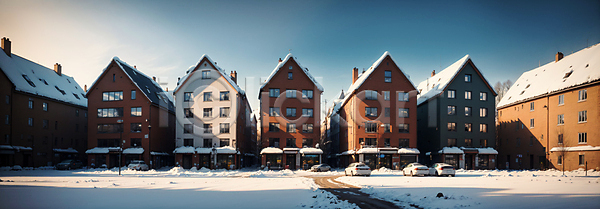 사람없음 JPG 디지털합성 편집이미지 건물 눈덮임 도로 도시 도시풍경 북유럽 스칸디나비아 야외 주간 편집소스 풍경(경치)