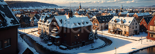 사람없음 JPG 디지털합성 편집이미지 건물 눈덮임 도로 도시 도시풍경 마을 북유럽 스칸디나비아 야외 주간 편집소스 풍경(경치)