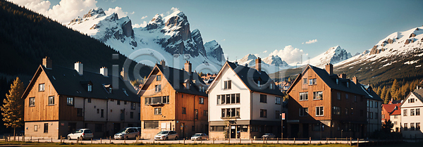 사람없음 JPG 디지털합성 편집이미지 건물 도시 도시풍경 북유럽 설산 스칸디나비아 야외 주간 편집소스 풍경(경치)