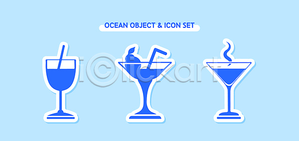 사람없음 AI(파일형식) 아이콘 미니멀 빨대 스티커 심플 음료 잔 칵테일 파란색