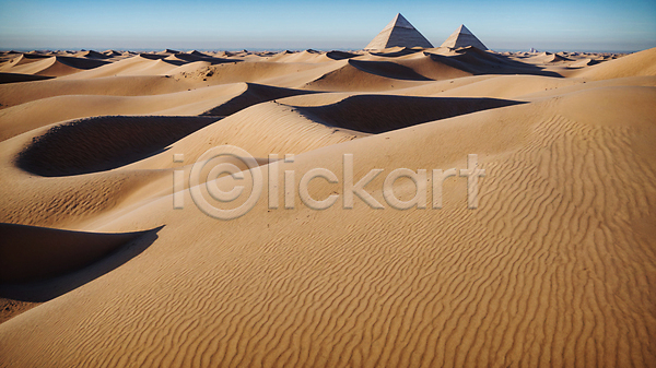 사람없음 JPG 디지털합성 편집이미지 모래 모래언덕 사막 야외 주간 편집소스 풍경(경치) 피라미드 하늘