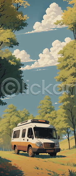 사람없음 JPG 일러스트 구름(자연) 나무 백그라운드 숲 아웃도어 자연 초원(자연) 캠핑 캠핑카 풍경(경치) 하늘