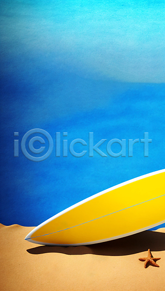 사람없음 JPG 디지털합성 편집이미지 노란색 배너 불가사리 서핑 서핑보드 카피스페이스 파란색