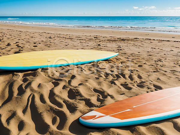 사람없음 JPG 디지털합성 편집이미지 모래사장 서핑보드 야외 주간 해변