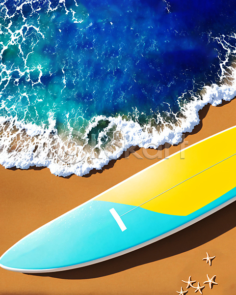 사람없음 JPG 디지털합성 편집이미지 바다 불가사리 서핑보드 야외 여름(계절) 주간 파도 해변