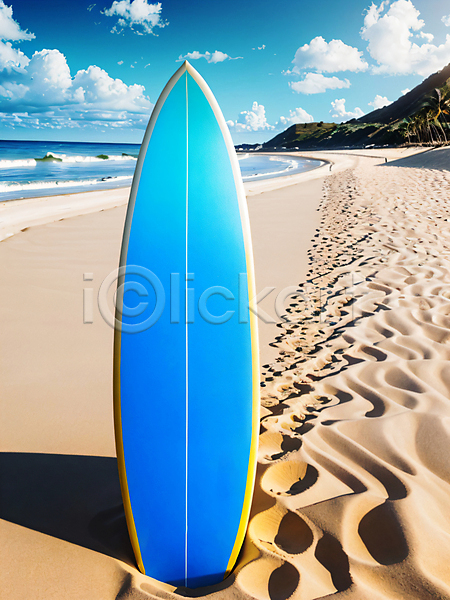 사람없음 JPG 디지털합성 편집이미지 바다 서핑 서핑보드 야외 여름(계절) 주간 풍경(경치) 하늘 해변