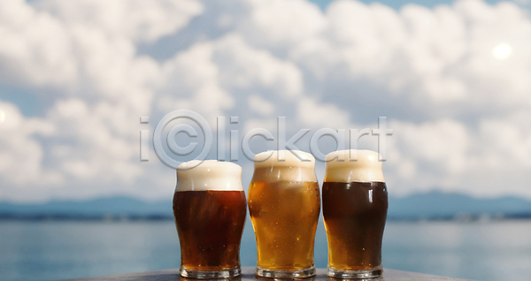 사람없음 JPG 디지털합성 편집이미지 강 거품 구름(자연) 맥주 맥주거품 맥주잔 야외 하늘