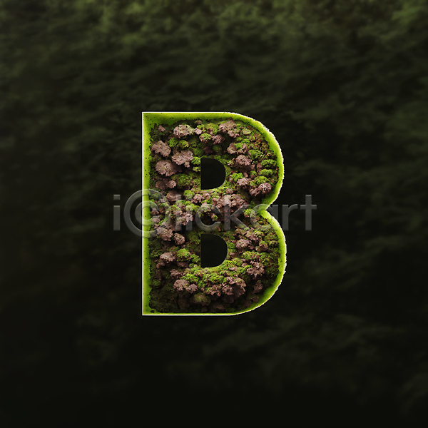 사람없음 JPG 디지털합성 편집이미지 B 나무 대문자 문자 알파벳 이끼 초록색 타이포그라피 편집소스