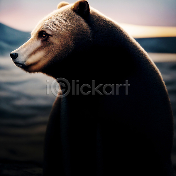 사람없음 JPG 디지털합성 편집이미지 검은색 곰 그림자 바다 불곰 편집소스 한마리