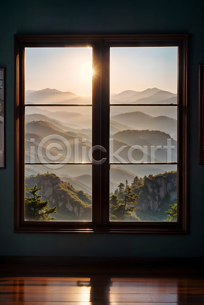 사람없음 JPG 디지털합성 편집이미지 산 실내 일몰 자연 창문 편집소스 풍경(경치) 하늘