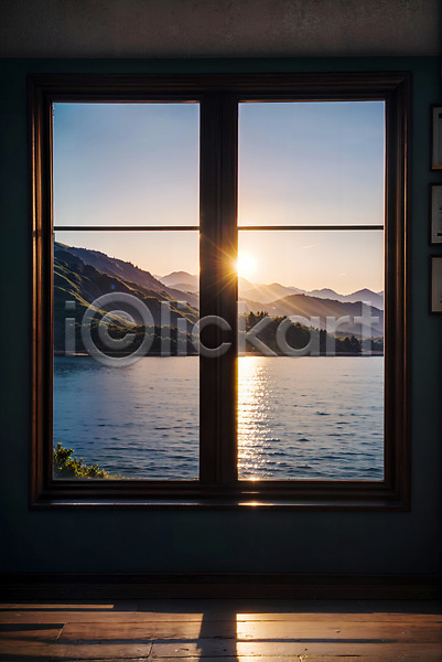 사람없음 JPG 디지털합성 편집이미지 산 실내 자연 창문 편집소스 풍경(경치) 하늘 햇빛 호수