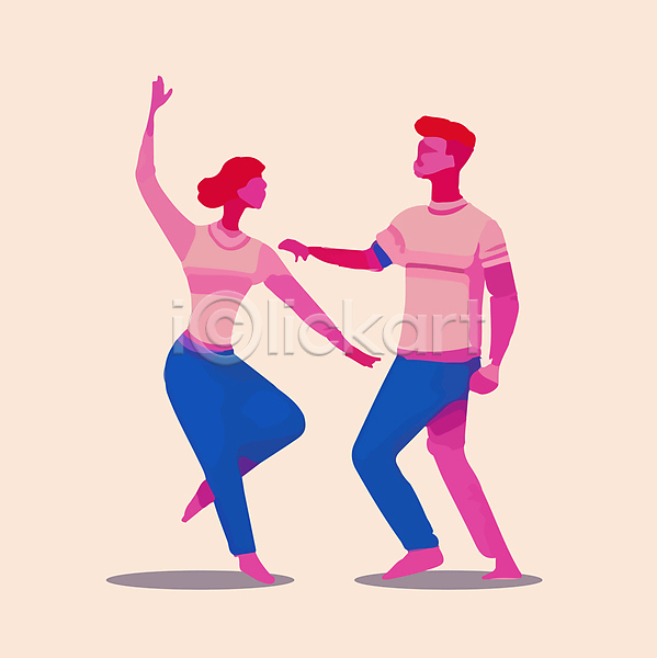 남자 두명 성인 성인만 여자 AI(파일형식) 일러스트 분홍색 서기 손들기 전신 춤 커플댄스 포즈
