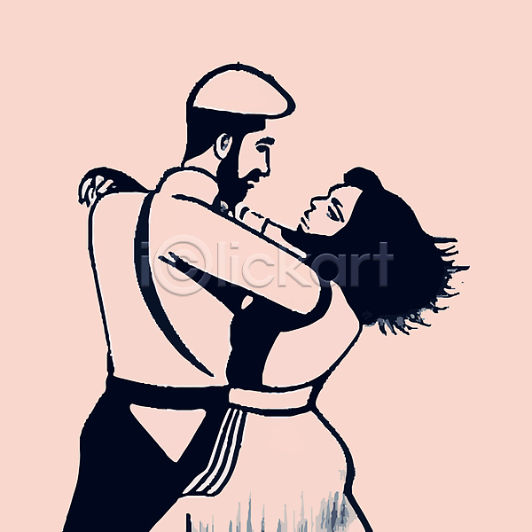 남자 두명 성인 성인만 여자 AI(파일형식) 일러스트 마주보기 분홍색 상반신 춤 커플댄스 포즈