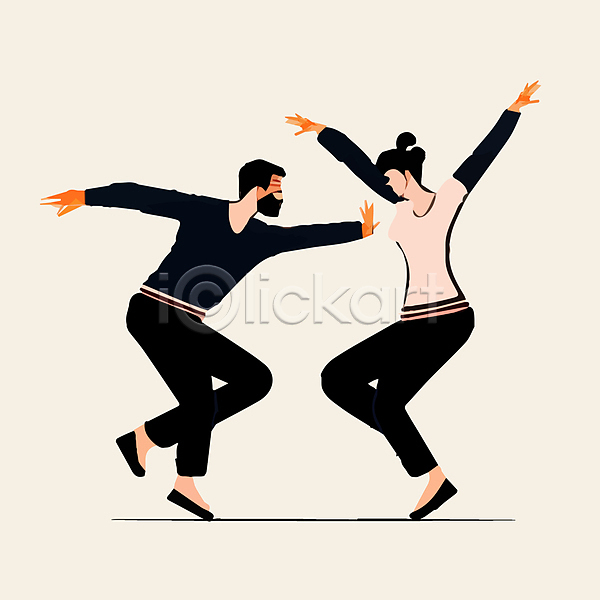 남자 두명 성인 성인만 여자 AI(파일형식) 일러스트 마주보기 만세 서기 전신 춤 커플댄스 팔벌리기 포즈