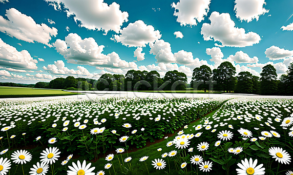 사람없음 JPG 편집이미지 구름(자연) 꽃 꽃밭 데이지 야외 자연 초원(자연) 풍경(경치) 하늘