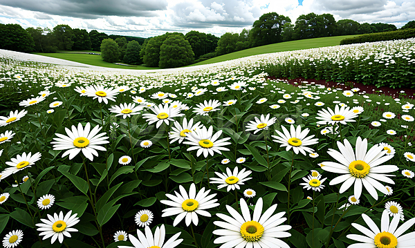 사람없음 JPG 편집이미지 구름(자연) 꽃 꽃밭 데이지 야외 자연 초원(자연) 풍경(경치) 하늘