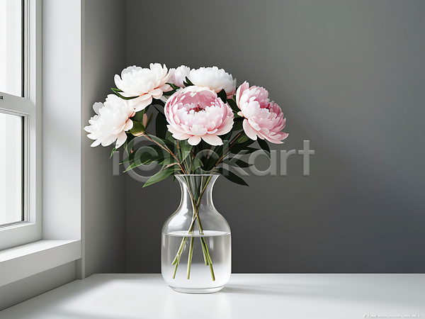 사람없음 JPG 디지털합성 편집이미지 꽃 꽃병 라이프스타일 미니멀 인테리어 창가 창문 흰색