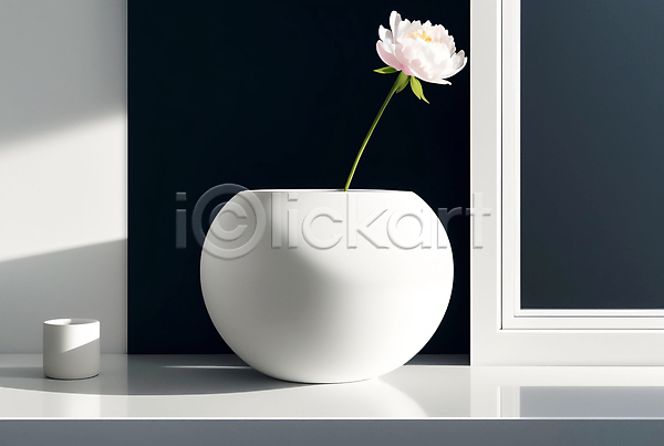 사람없음 JPG 디지털합성 편집이미지 꽃 꽃병 라이프스타일 미니멀 인테리어 장식 창가 흰색