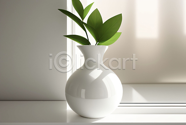 사람없음 JPG 디지털합성 편집이미지 꽃병 라이프스타일 미니멀 인테리어 잎 창가 흰색