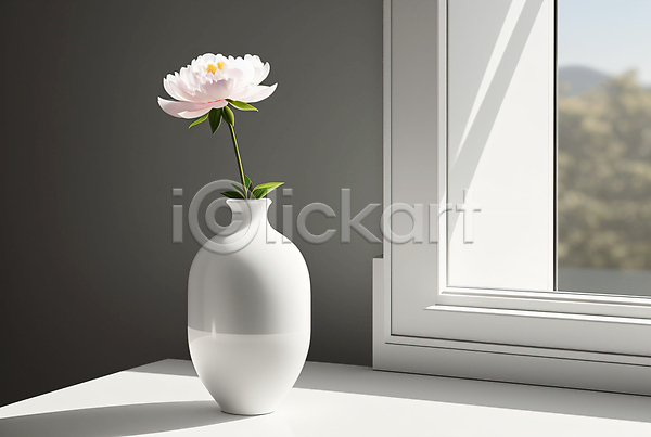 사람없음 JPG 디지털합성 편집이미지 꽃 꽃병 라이프스타일 미니멀 인테리어 창가 창문 흰색