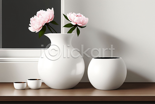 사람없음 JPG 디지털합성 편집이미지 꽃 꽃병 도자기 라이프스타일 미니멀 인테리어 탁자 흰색