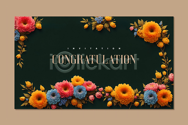 축하 화려 사람없음 PSD 템플릿 편집이미지 검은색 꽃 잎 축하카드 카드(감사) 프레임
