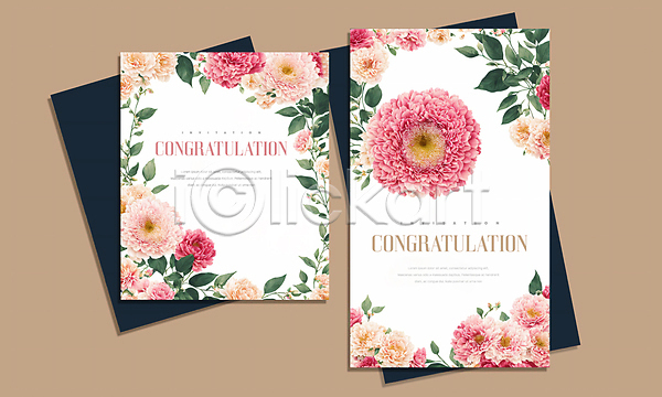축하 화려 사람없음 PSD 템플릿 편집이미지 꽃 분홍색 세트 잎 축하카드 카드(감사) 프레임 흰색