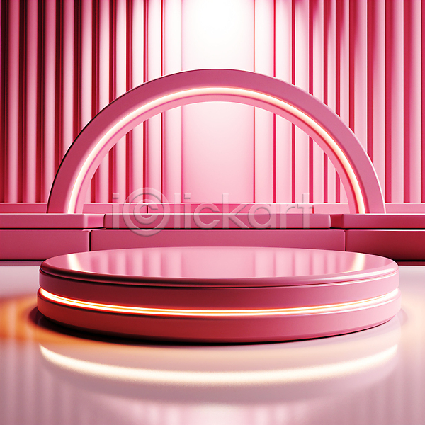 사람없음 JPG 디지털합성 입체 편집이미지 단상 반사 백그라운드 분홍색 시상대 원형 전시 편집소스 포디움