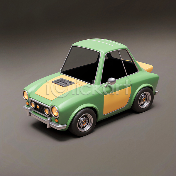 귀여움 사람없음 3D JPG 편집이미지 로우폴리 자동차 초록색 한대 회색