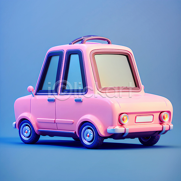 귀여움 사람없음 3D JPG 편집이미지 로우폴리 분홍색 자동차 파란색 한대