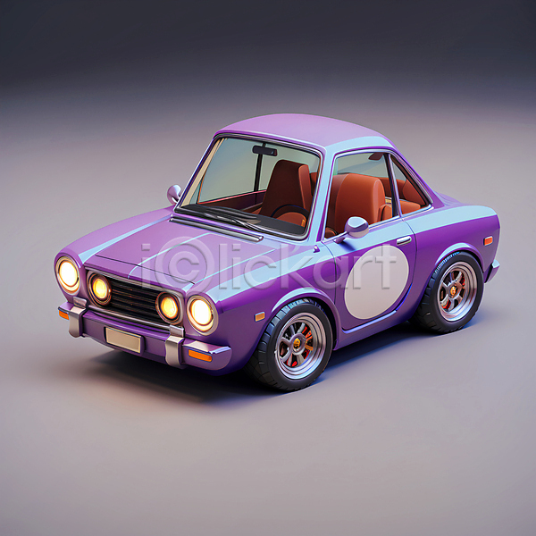귀여움 사람없음 3D JPG 편집이미지 로우폴리 보라색 자동차 한대 회색