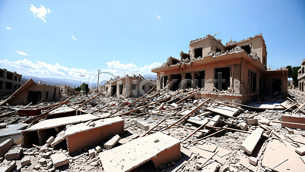사람없음 JPG 편집이미지 건물 무너짐 붕괴 손상 야외 자연재해 재해 주간 지진 파편 폐허