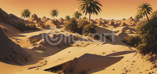 사람없음 JPG 편집이미지 갈색 모래 백그라운드 사막 야자수 오아시스 풍경(경치)