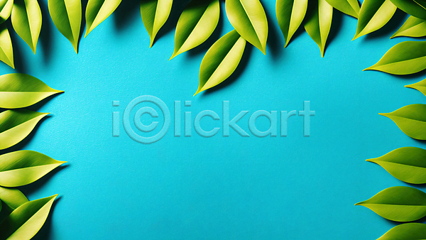 사람없음 3D JPG 디지털합성 편집이미지 나뭇잎 배너 초록색 카피스페이스 파란색 편집 편집소스 프레임