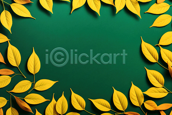 사람없음 3D JPG 디지털합성 편집이미지 나뭇잎 노란색 배너 초록색 카피스페이스 편집 편집소스 프레임