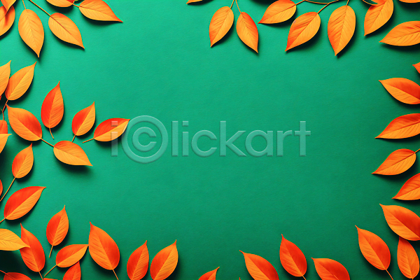 사람없음 3D JPG 디지털합성 편집이미지 나뭇잎 배너 주황색 초록색 카피스페이스 편집 편집소스 프레임