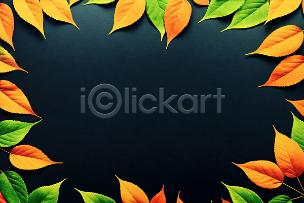사람없음 3D JPG 디지털합성 편집이미지 나뭇잎 배너 주황색 초록색 카피스페이스 편집 편집소스 프레임