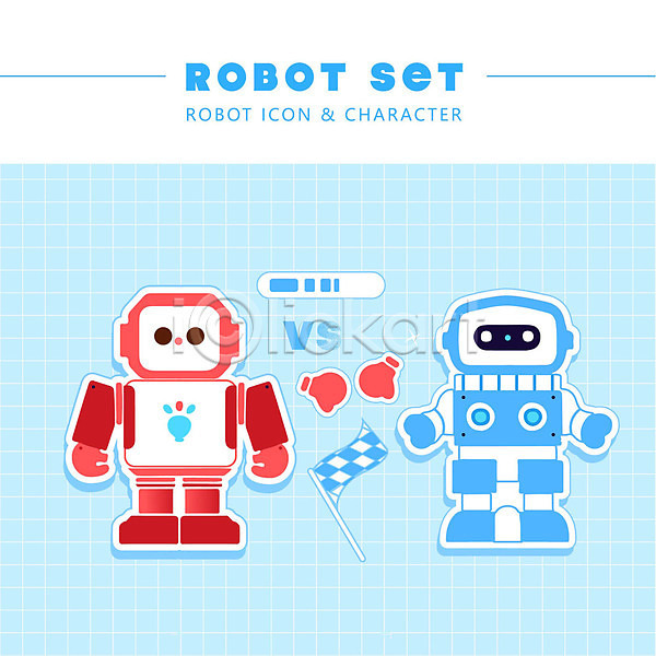 경쟁 사람없음 AI(파일형식) 아이콘 권투글러브 깃발 로봇 빨간색 스티커 캐릭터 파란색