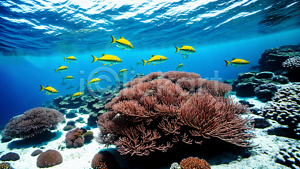 사람없음 JPG 편집이미지 바다 바닷속 산호초 수중 어류 자연 파란색 풍경(경치)