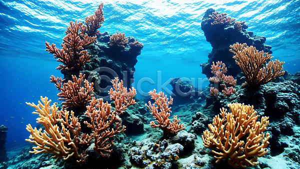 사람없음 JPG 편집이미지 바다 바닷속 산호초 수면 수중 자연 파란색 풍경(경치) 해수면