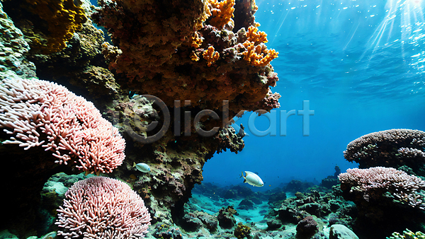 사람없음 JPG 편집이미지 바다 바닷속 산호초 수중 어류 자연 파란색 풍경(경치) 햇빛