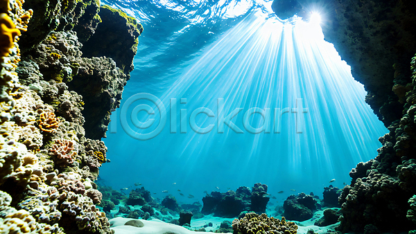 사람없음 JPG 편집이미지 바다 바닷속 바위(돌) 수중 자연 파란색 풍경(경치) 햇빛