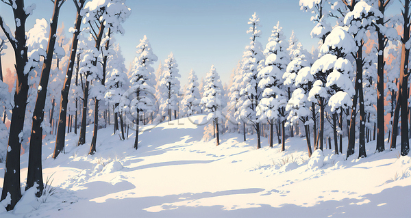 사람없음 JPG 일러스트 겨울풍경 나무 눈(날씨) 눈덮임 산속 설산 설원 야외 자연 하늘 흰색